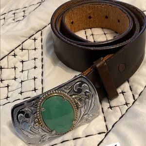 Vintage western style belt with turquoise on belt buckle